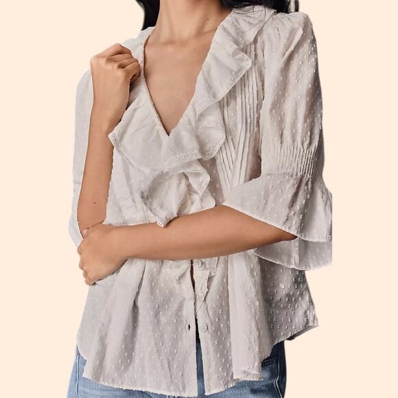 By Anthropologie Ruffled Pintuck Blouse - Picture 1 of 7